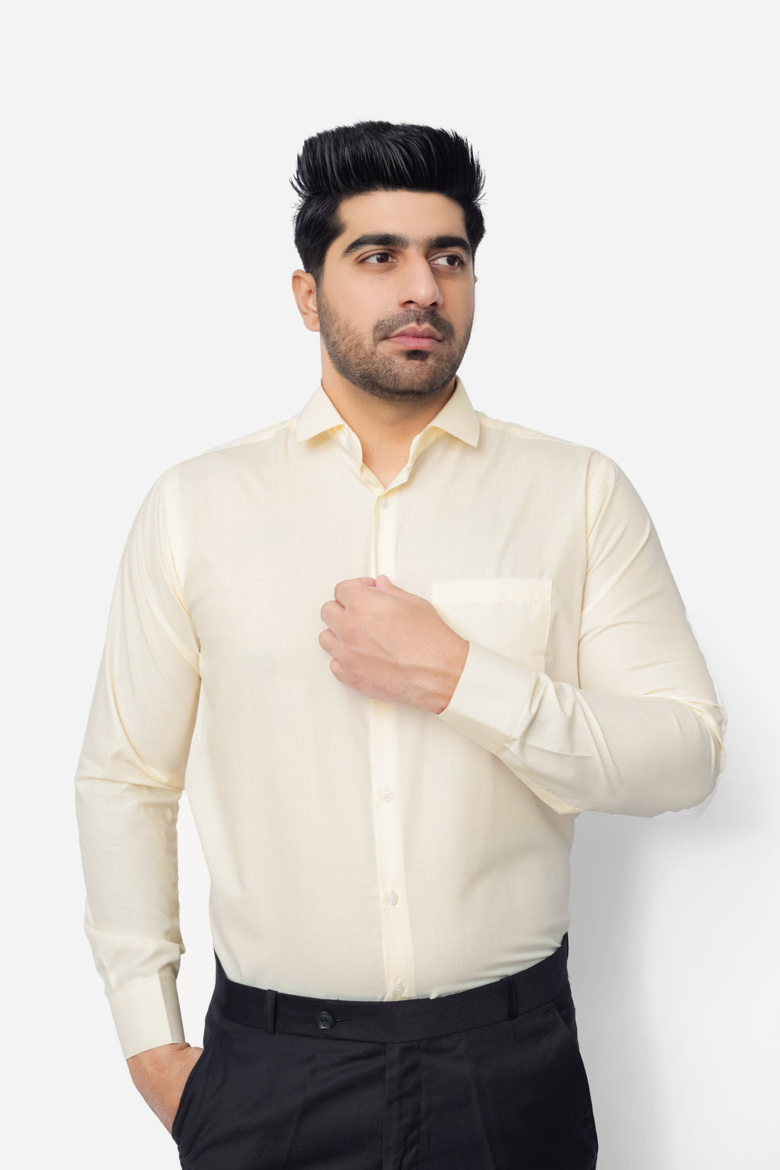 Cream Plain, French Collar, Elite Edition, Men’s Formal Shirt