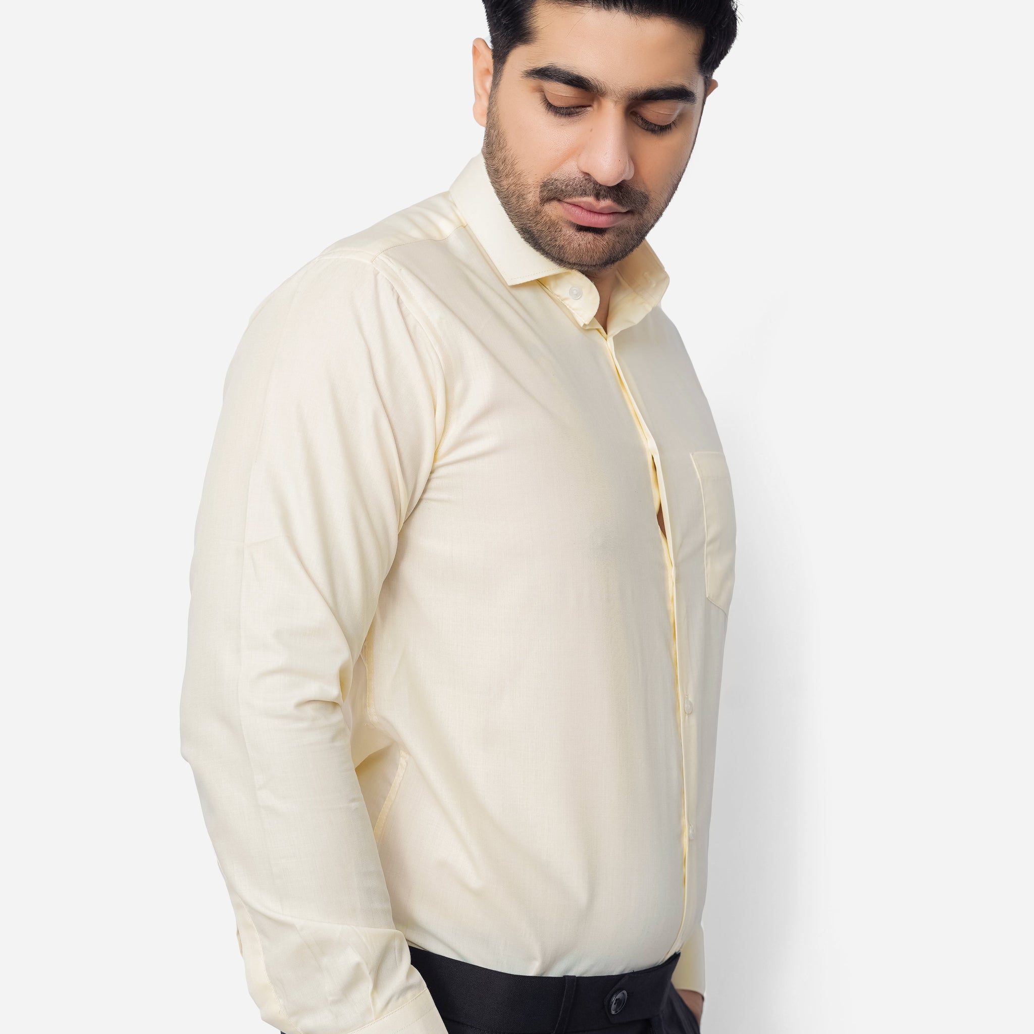 Cream Plain, French Collar, Elite Edition, Men’s Formal Shirt