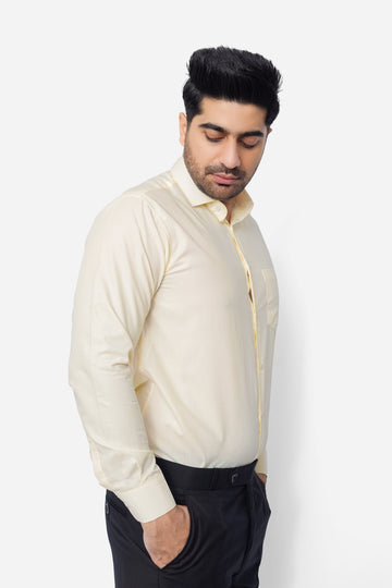 Cream Plain, French Collar, Elite Edition, Men’s Formal Shirt