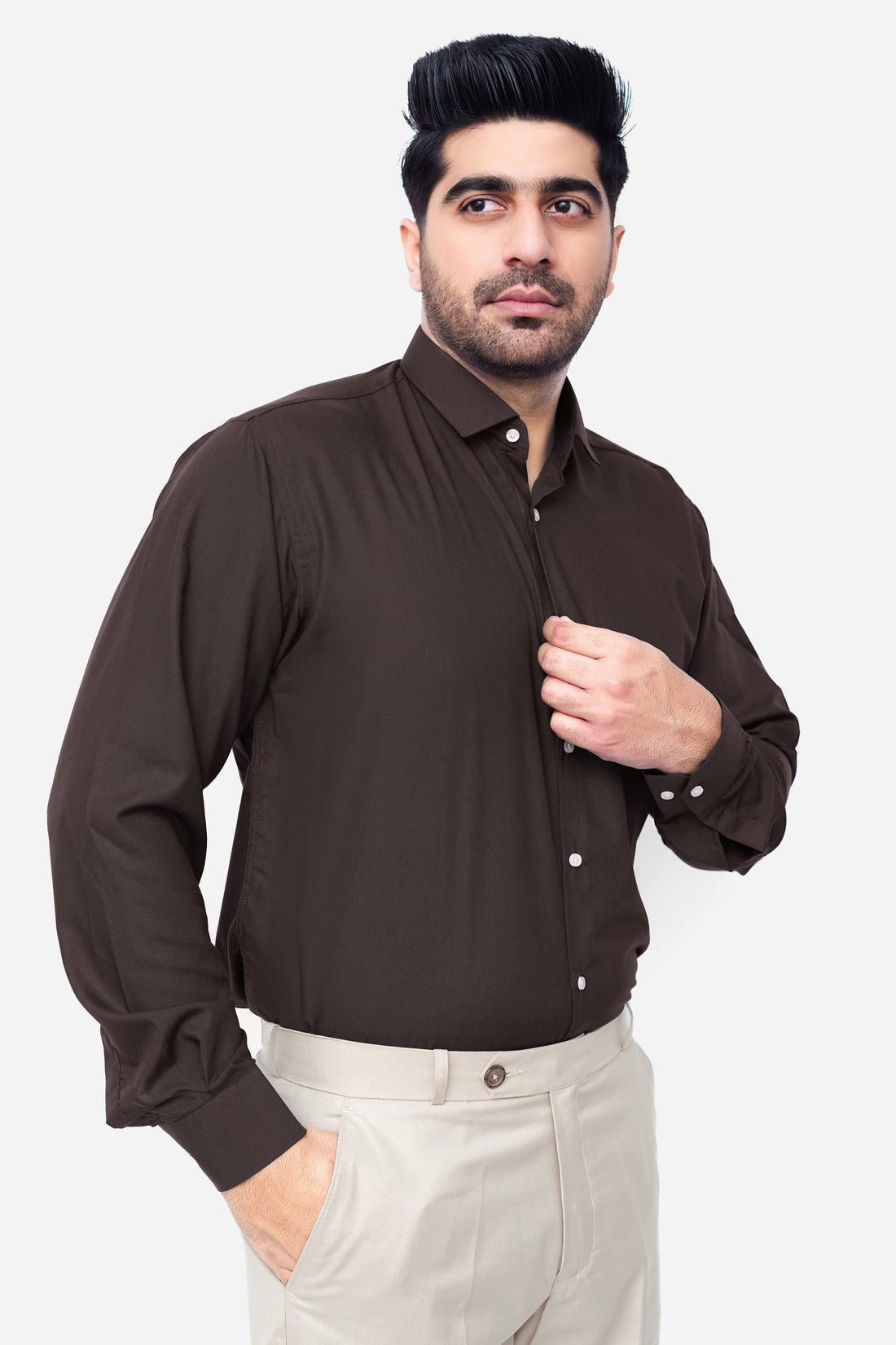 Dark Brown Plain, Cutaway Collar, Elite Edition, Men’s Formal Shirt